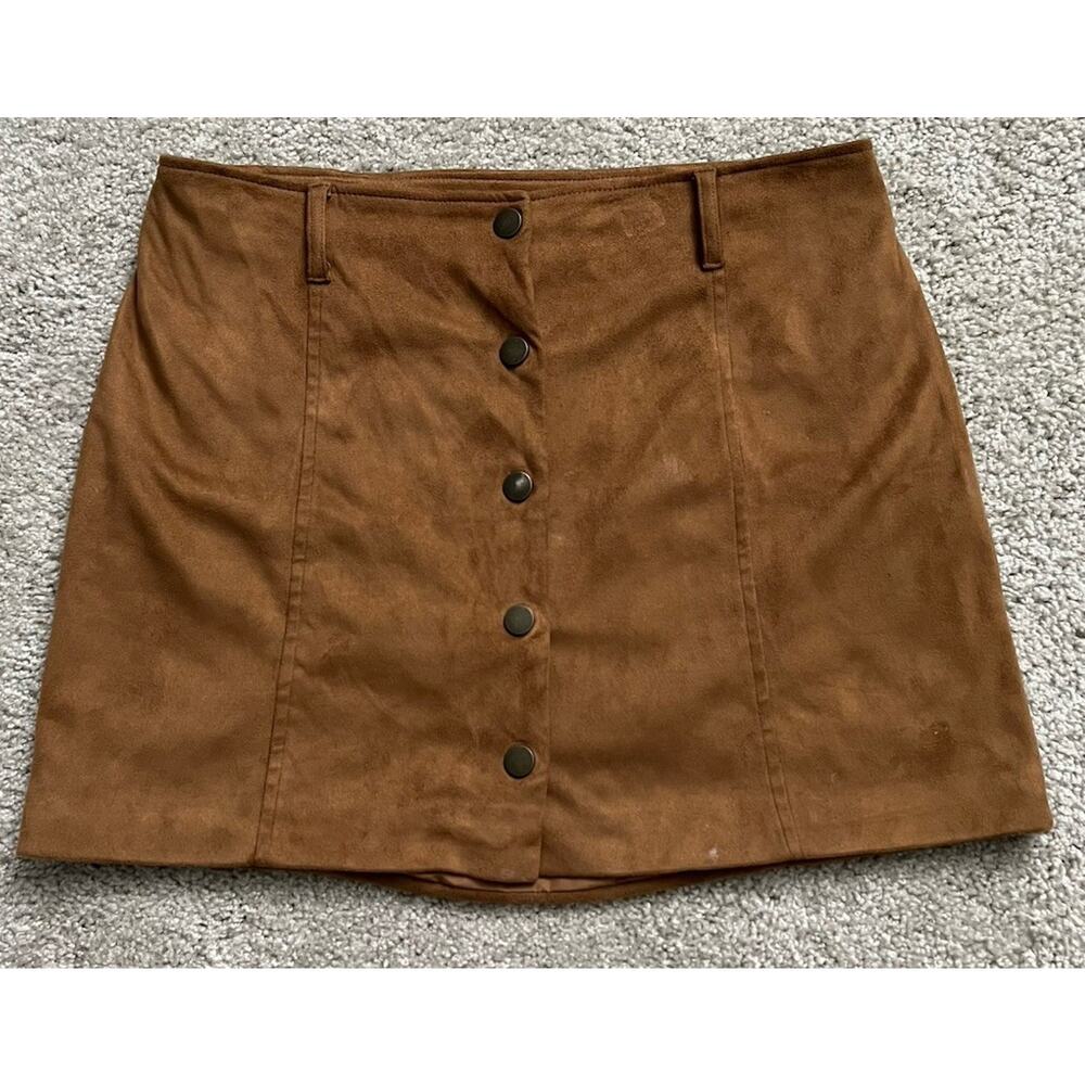 Forever 21 Women Faux Suede Mini Skirt 5 Button Front Size Large